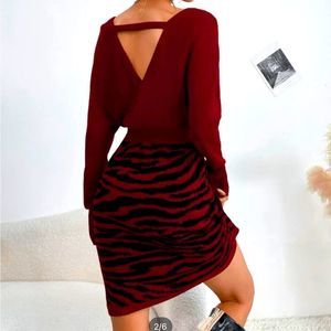 😊 5 FOR 15 😊 Hot Sexy Open Back Red Zebra Open Back Knit Mini Dress
